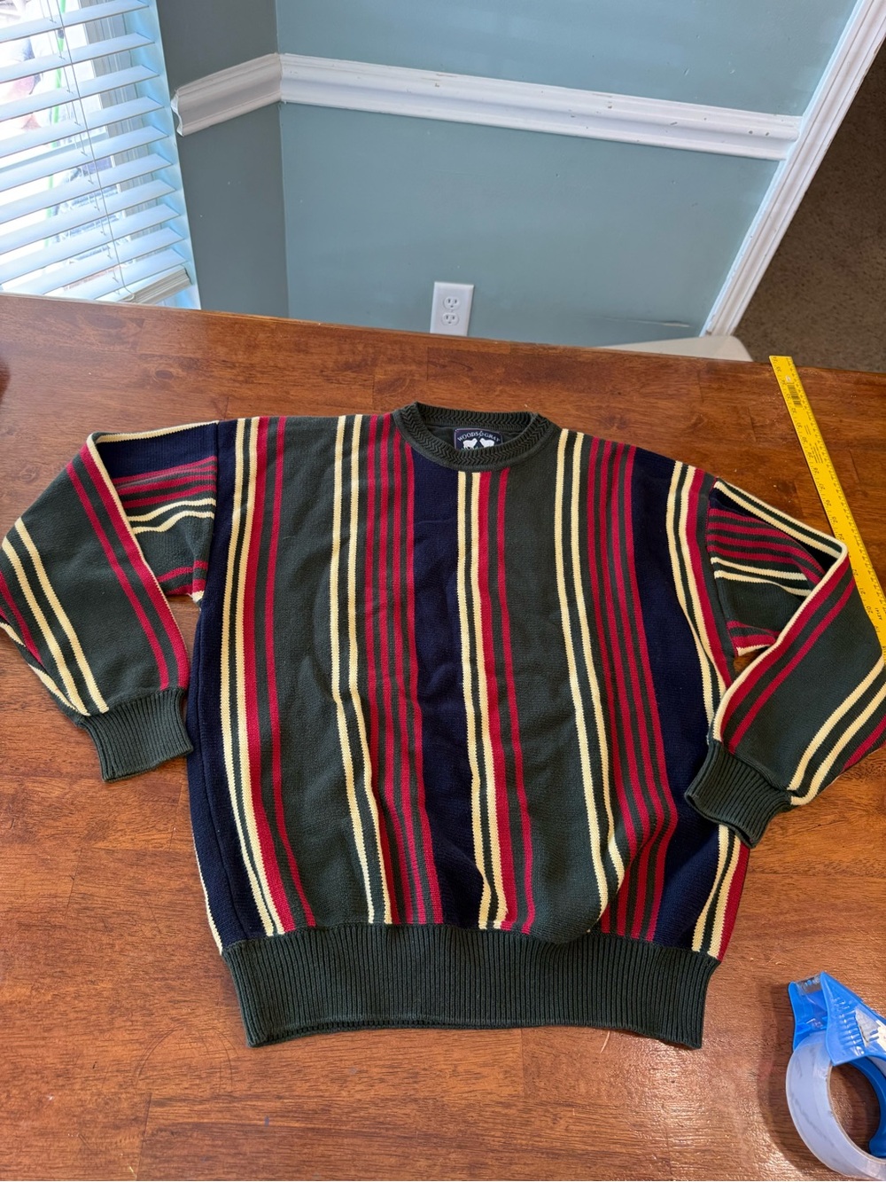 Vintage 90s Woods Gray Multicolor Striped Knit Sweater Mens L Grandpa Cosby